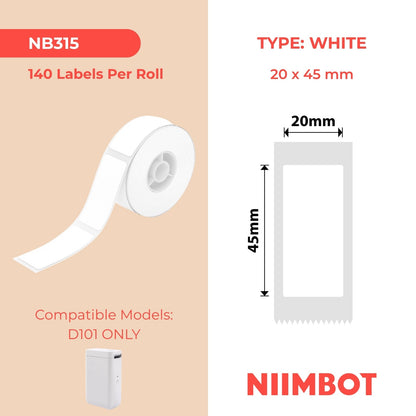 NIIMBOT - D101 Only - 20x45mm - White - 140 Labels