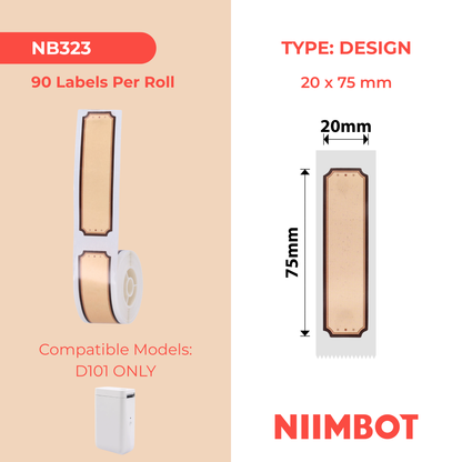 NB323 - NIIMBOT - D101 UNIQUEMENT - R20X75MM - 90 ÉTIQUETTES PAR ROULEAU - MOTIF BOIS MARRON