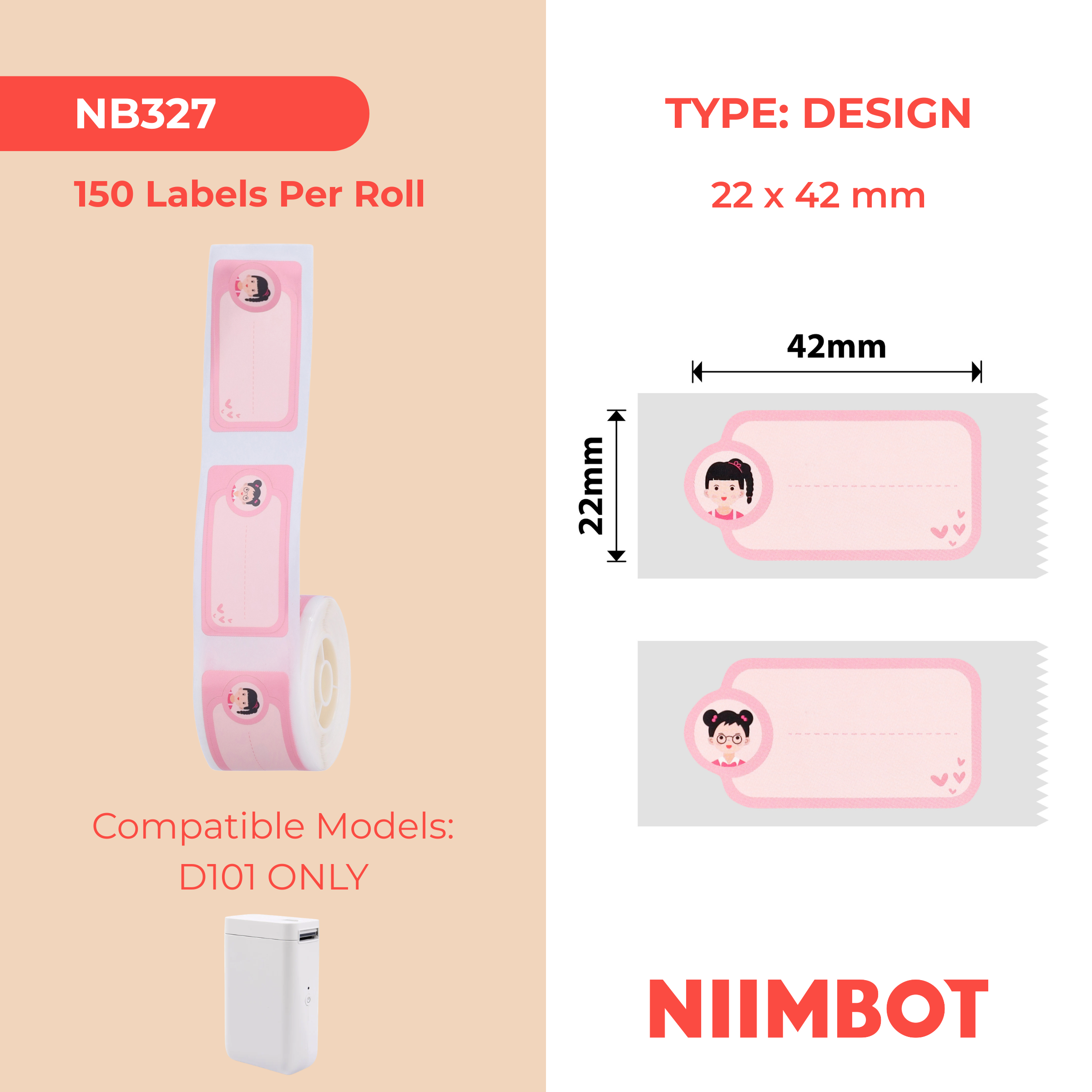 NB327 - NIIMBOT - SOLO D101 - R22X42MM - 150 ETICHETTE PER ROTOLO - DESIGN SWEET BABY