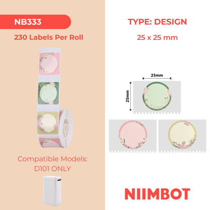 NB333 - NIIMBOT - SOLO D101 - R25X25MM - 230 ETICHETTE PER ROTOLO - DISEGNO FIORI