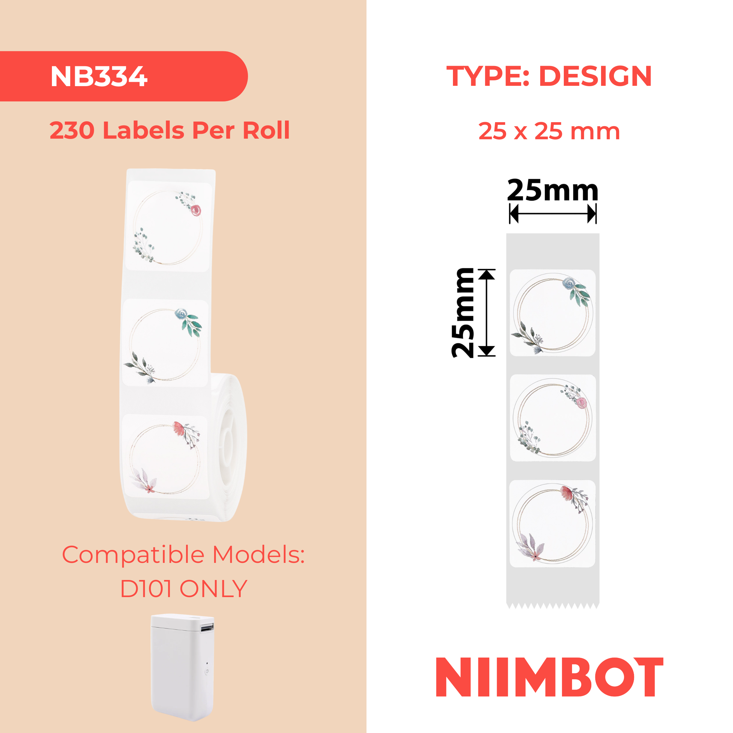 NB334 - NIIMBOT - D101 ONLY - 25X25MM - 230 PARK CIRCLE LABELS