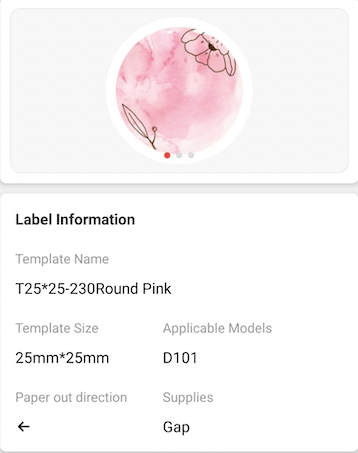 NB335 - NIIMBOT - D101 UNIQUEMENT - R25X25MM - 225 ÉTIQUETTES PAR ROULEAU - RONDES - ROSE