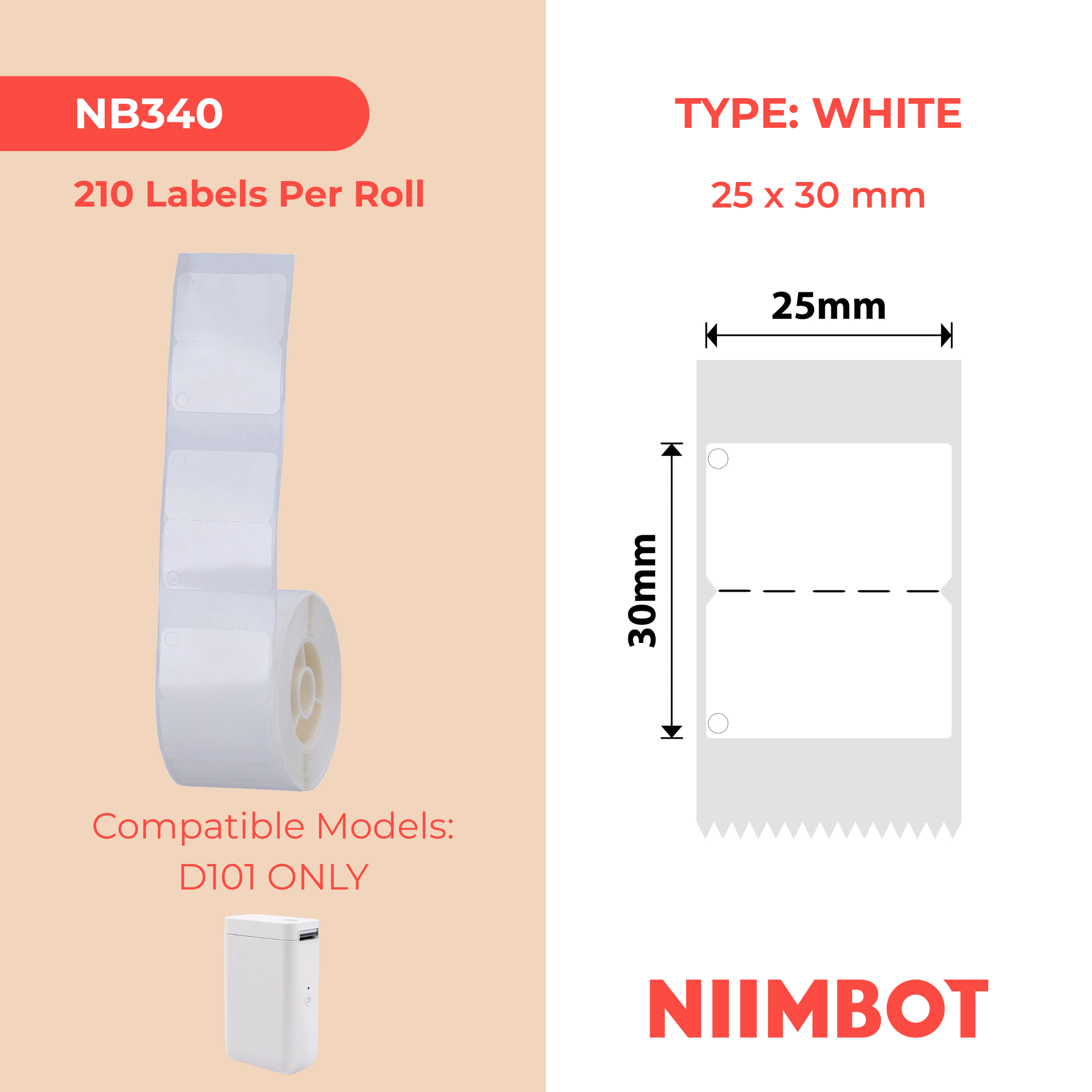 NB340 - NIIMBOT - SOLO D101 - R25X30MM - 210 ETICHETTE PER ROTOLO - CON DESIGN FORATO