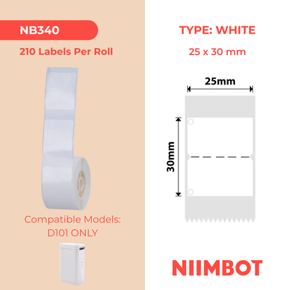 NB340 - NIIMBOT - SOLO D101 - R25X30MM - 210 ETICHETTE PER ROTOLO - CON DESIGN FORATO