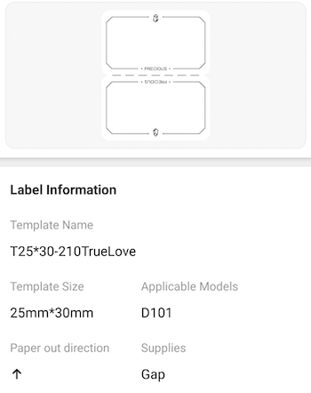 NB345 - NIIMBOT - D101 ONLY - R25X30MM - 210 LABELS PER ROLL - TRUE LOVE DESIGN
