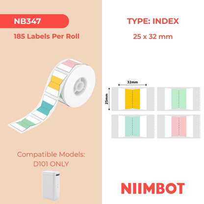 NIIMBOT - D101 Only - 25x32mm - Index Mixed Colours - 185 Labels