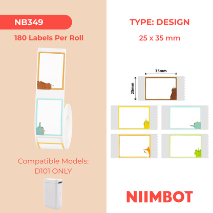 NB349 - NIIMBOT - D101 ONLY - 25X35MM - 180 HAPPY FOREST LABELS
