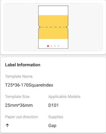 NB351 - NIIMBOT - D101 ONLY - T36X25MM - 260 LABELS PER ROLL - SQUARE INDEX DESIGN