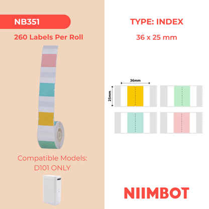 NB351 - NIIMBOT - SOLO D101 - T36X25MM - 260 ETICHETTE PER ROTOLO - DESIGN INDICE QUADRATO