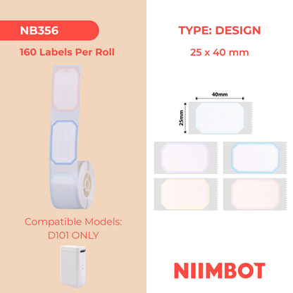 NB356 - NIIMBOT - D101 ONLY - 25X40MM - 160 COLOUR BORDER LABELS