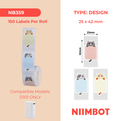 NB359 - NIIMBOT - D101 ONLY - 25X42MM - 150 BABY CAT LABELS