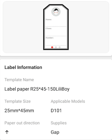 NB364 - NIIMBOT - D101 ONLY - R25X45MM - 150 LABELS PER ROLL - YOUNG BOY DESIGN