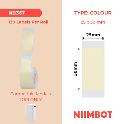 NB367 - NIIMBOT - D101 ONLY - 25X50MM - 130 LEMON YELLOW LABELS