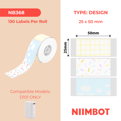NB368 - NIIMBOT - SOLO D101 - R25X50MM - 130 ETICHETTE PER ROTOLO - DESIGN CON MOTIVO MISTO