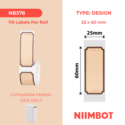 NB378 - NIIMBOT - D101 ONLY - 25X60MM - 110 WOOD LOVE LABELS