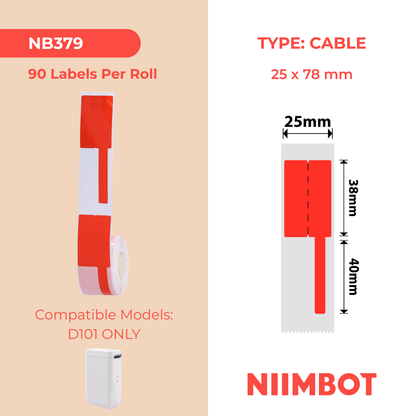 NB379 - NIIMBOT - D101 UNIQUEMENT - R25X78MM - 90 ÉTIQUETTES PAR ROULEAU - CÂBLE - ROUGE