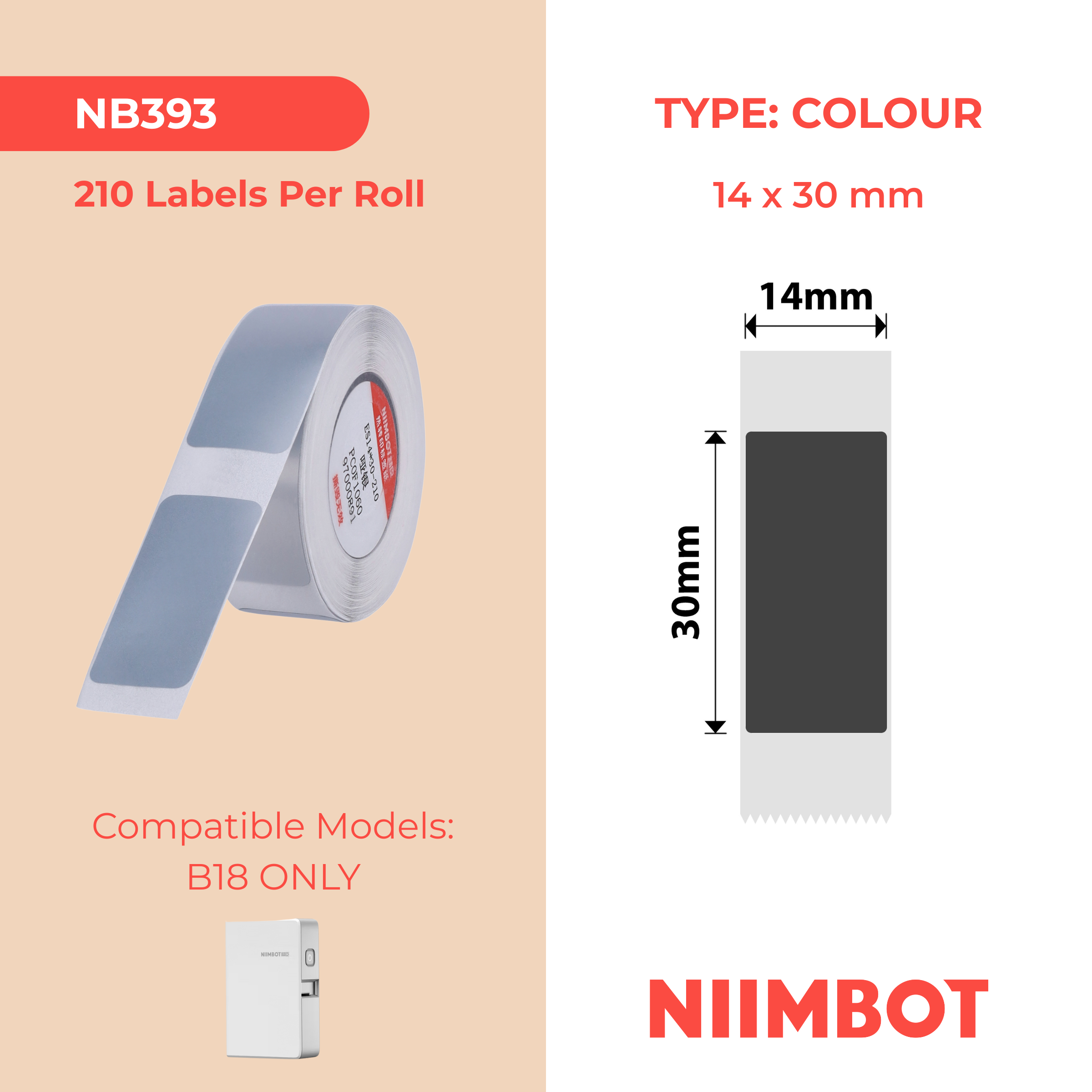 NB393 - NIIMBOT - B18 / N1 - ES14X30mm - 210 ÉTIQUETTES PAR ROULEAU - ARGENT FONCÉ