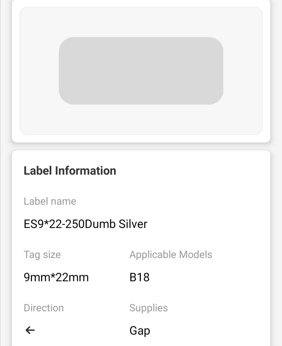 NB395 - NIIMBOT - B18 / N1 - ES 9X22mm - 250 LABELS PER ROLL - SILVER