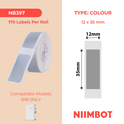NB397 - NIIMBOT - B18 / N1 - ES 12 x 35 mm - 170 étiquettes par rouleau - Argent