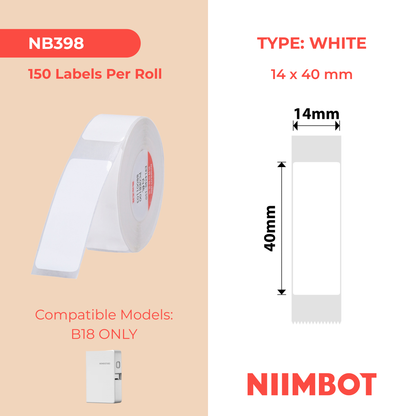 NB398 - NIIMBOT - B18 / N1 - EW14X40mm - 150 ÉTIQUETTES PAR ROULEAU - BLANCHES