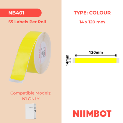 NB401 - NIIMBOT - B18 / N1 - EW14X120mm - 55 ÉTIQUETTES PAR ROULEAU - JAUNE