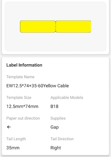 NB403 - NIIMBOT - B18 / N1 - EW12.5X109mm - 60 LABELS PER ROLL - YELLOW - CABLE