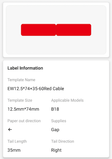NB404 - NIIMBOT - B18 / N1 - EW12,5 x 109 mm - 60 étiquettes par rouleau - Rouge - Câble