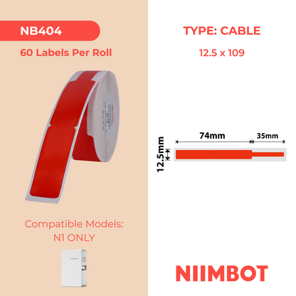NB404 - NIIMBOT - B18 / N1 - EW12,5 x 109 mm - 60 étiquettes par rouleau - Rouge - Câble