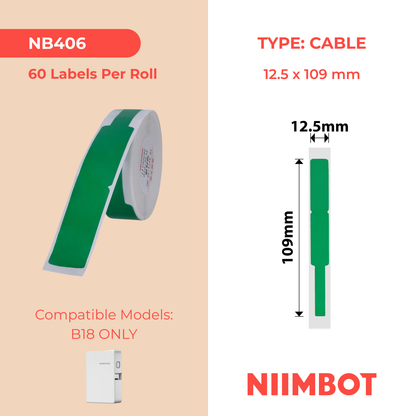 NB406 - NIIMBOT - B18 / N1 - EW12,5X109mm - 60 ETICHETTE PER ROTOLO - VERDE - CAVO