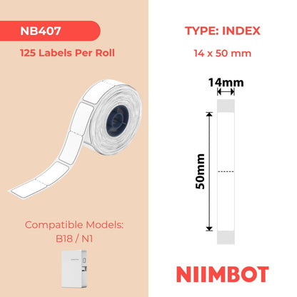 NIIMBOT - N1 - 14x50mm - White Index - 125 Labels