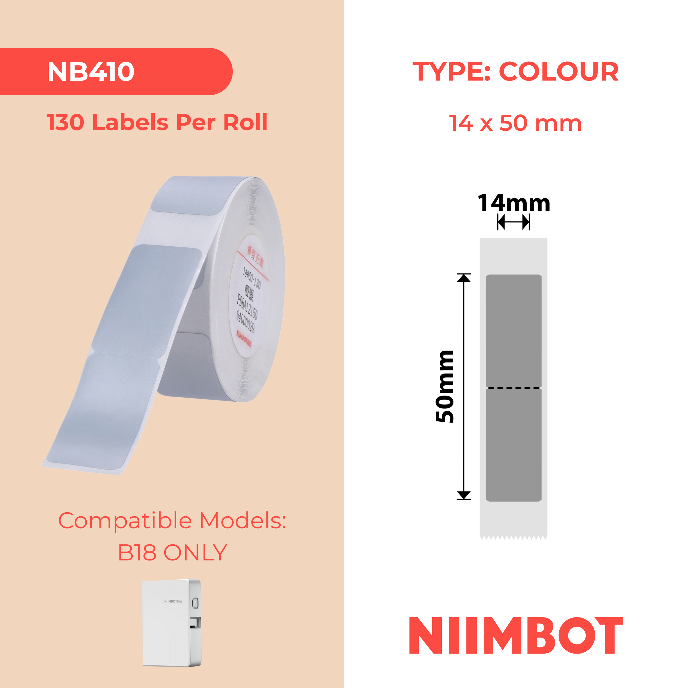 NB410 - NIIMBOT - B18 / N1 - 14X50MM - 130 DARK SILVER LABELS