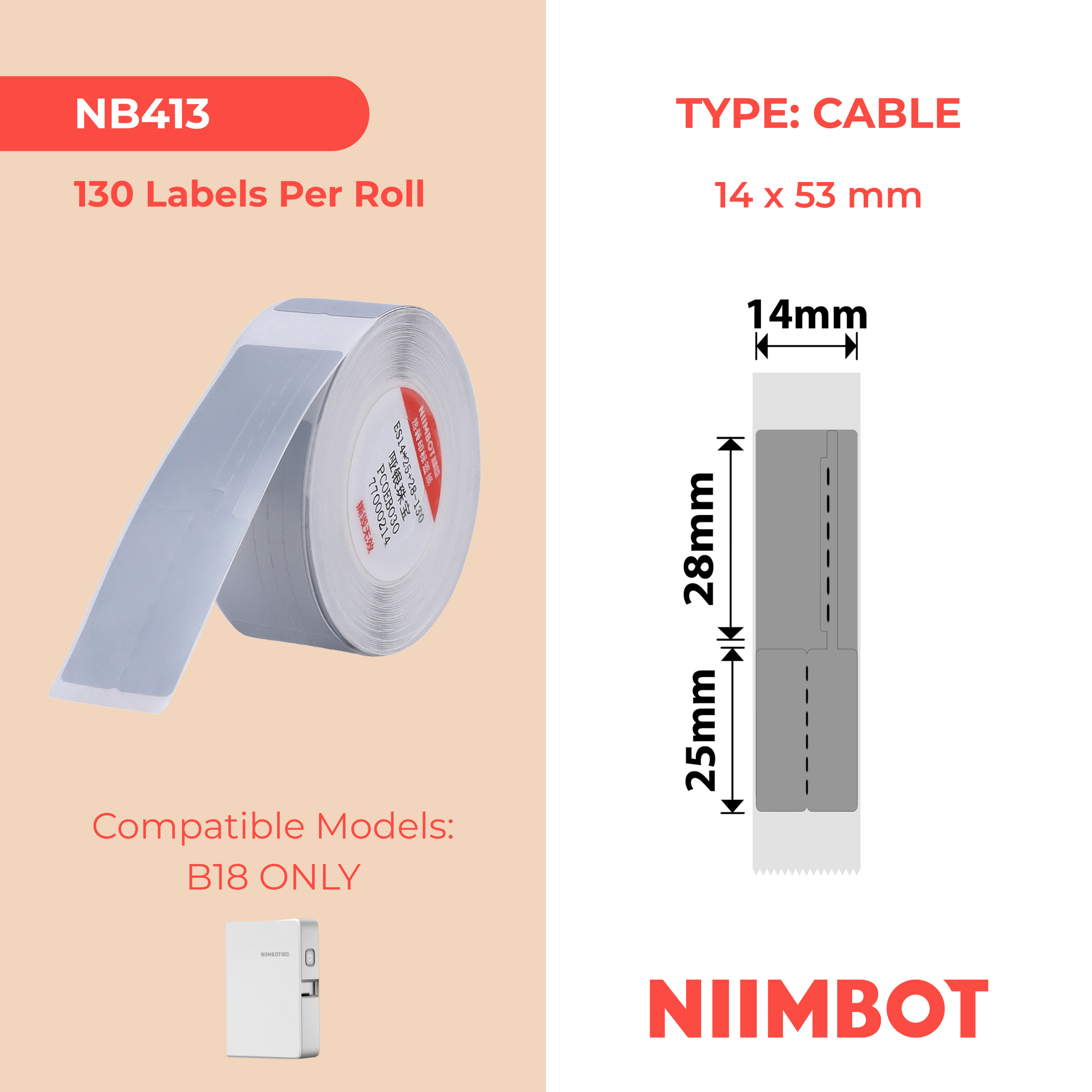 NB413 - NIIMBOT - B18 / N1 - EY14X53mm - 130 ETICHETTE PER ROTOLO - ARGENTO SCURO - DESIGN GIOIELLI
