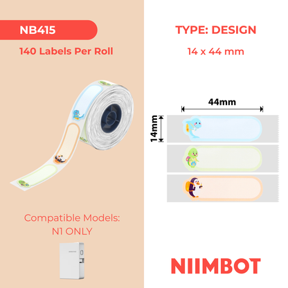 NB415 - NIIMBOT - B18 / N1 - EW14X44mm - 140 ETICHETTE PER ROTOLO - DESIGN PER LA SCUOLA