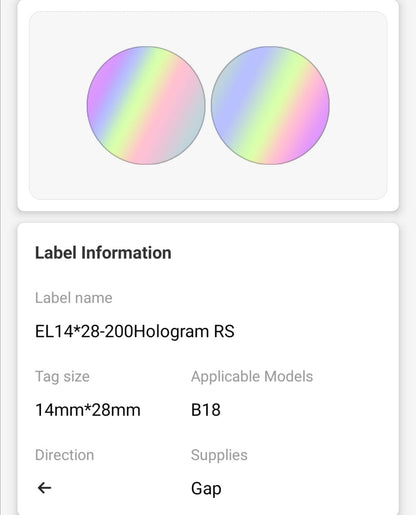 NB429 - NIIMBOT - B18 / N1 - 14X28MM - 200 SILVER ROUND HOLOGRAM LABELS
