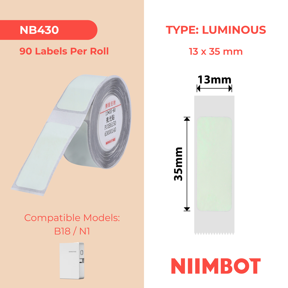NB430 - NIIMBOT - B18 / N1 - EL13X35mm - 90 ETICHETTE PER ROTOLO - DESIGN LUMINOSO