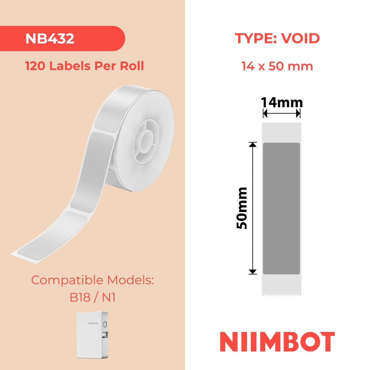 NIIMBOT - N1 - 14x50mm - Grey Void - 125 Labels