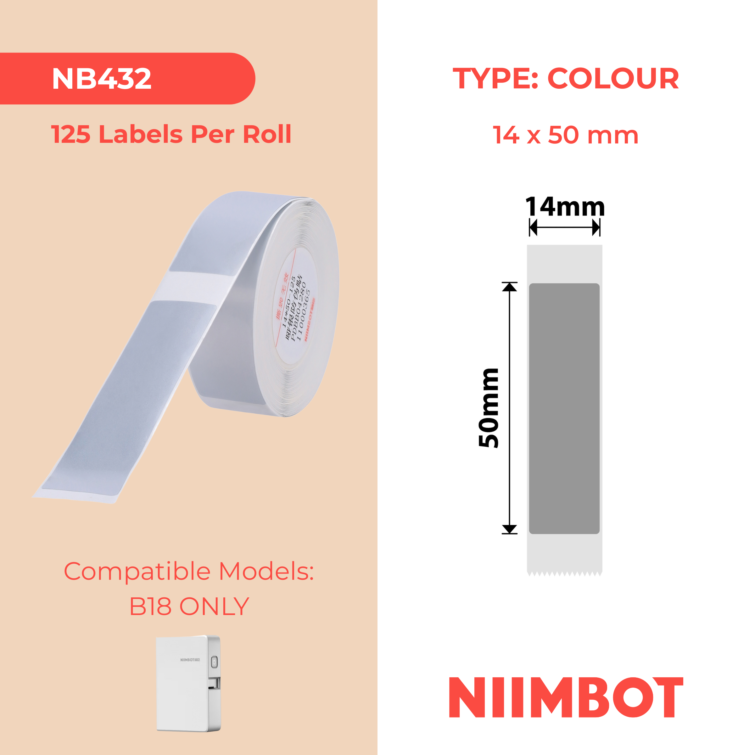 NB432 - NIIMBOT - B18 / N1 - 14X50MM - 125 GREY VOID LABELS