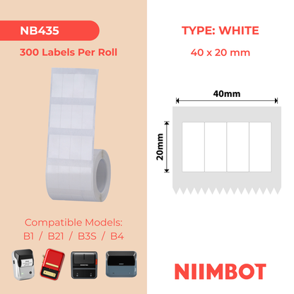 NB435 - NIIMBOT - B1 / B21 / B3S / B4 - 40X20MM - (10X20/4) - 300 WHITE LABELS