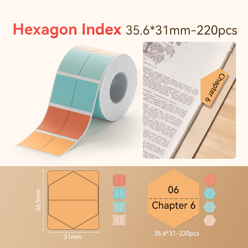 NB436 - NIIMBOT - B1 / B21 / B3S / B4 - 35,6X31MM - 220 ETICHETTE TERMICHE (MULTICOLORE) - DESIGN ESAGONALE