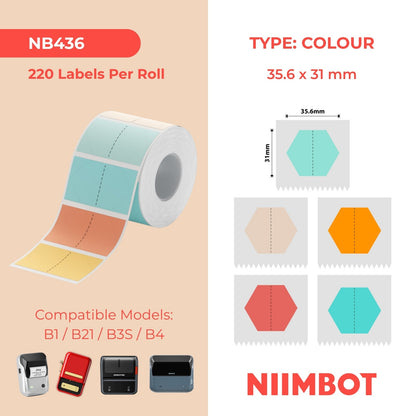 NB436 - NIIMBOT - B1 / B21 / B3S / B4 - 35,6X31MM - 220 ETICHETTE TERMICHE (MULTICOLORE) - DESIGN ESAGONALE