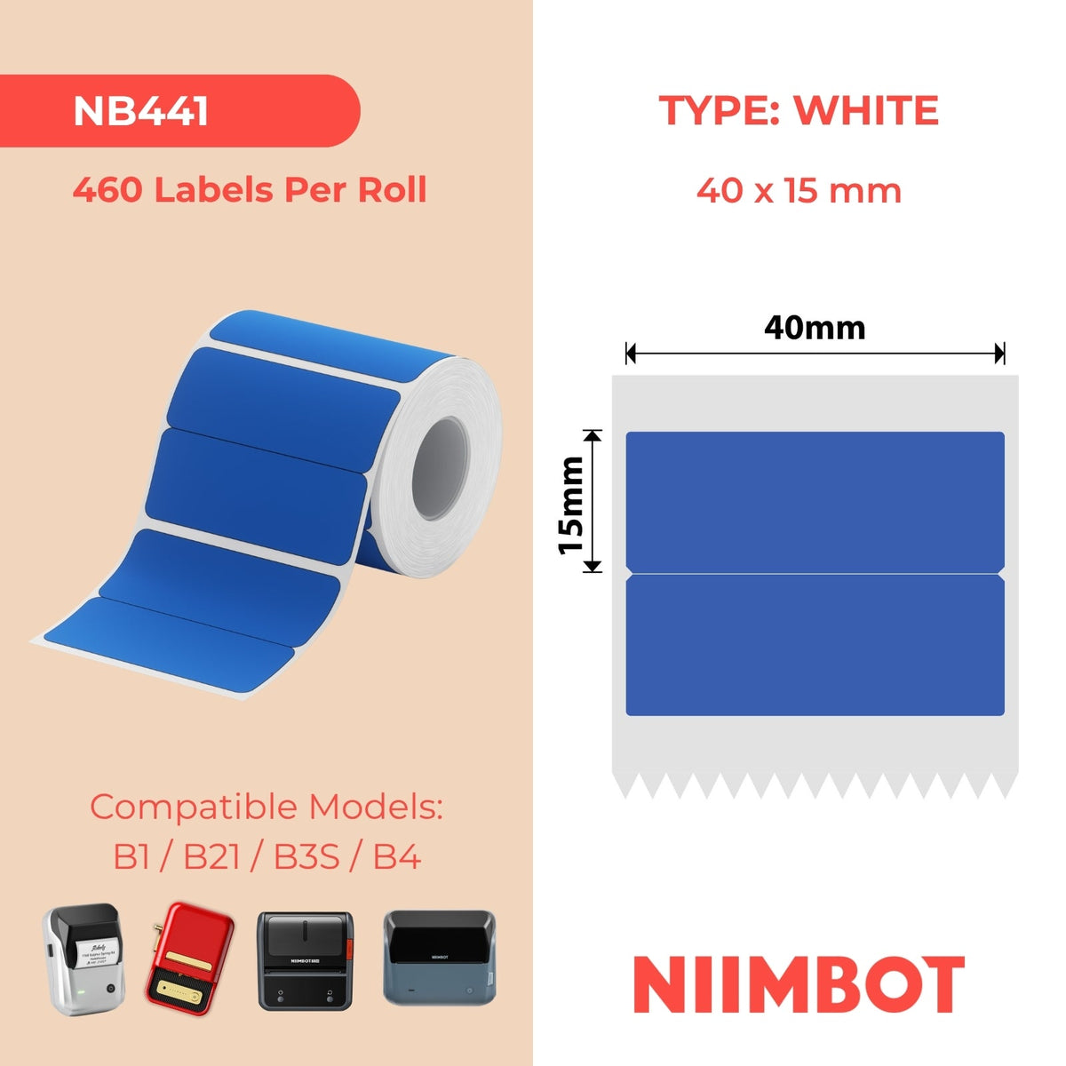 NIIMBOT - B Range - 40x15mm/2mm - Blue - 460 Labels