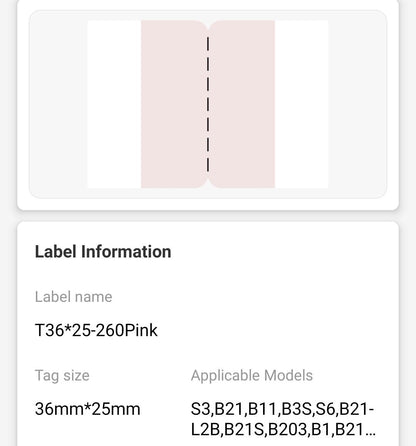 NB442 - NIIMBOT - B1 / B21 / B3S / B4 - 36X25MM - 260 PINK INDEX STICKER LABELS