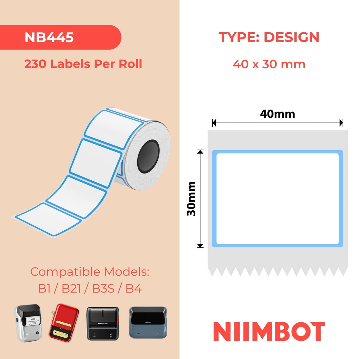 NIIMBOT - B Range - 40x30mm - Blue Frame - 230 Labels