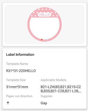 NB449 - NIIMBOT - B1 / B21 / B3S / B4 - T31X31MM - 220 LABELS PER ROLL - HELLO DESIGN