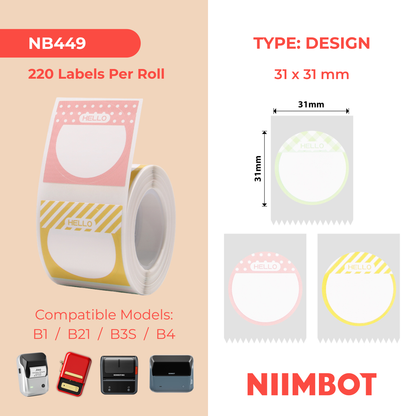 NB449 - NIIMBOT - B1 / B21 / B3S / B4 - T31X31MM - 220 ETICHETTE PER ROTOLO - HELLO DESIGN