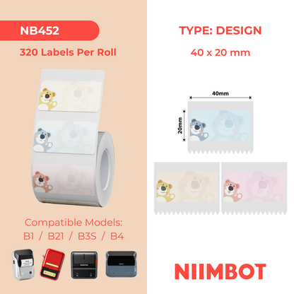 NB452 - NIIMBOT - B1 / B21 / B3S / B4 - T40X20MM - 320 ETICHETTE PER ROTOLO - DESIGN CARINO CON ORSO