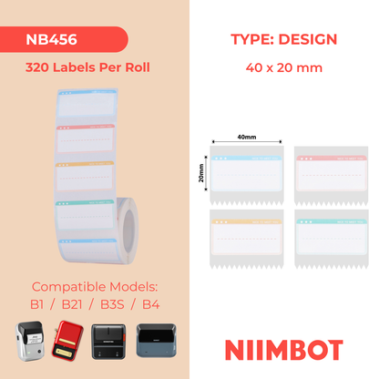 NB456 - NIIMBOT - B1 / B21 / B3S / B4 - T40X20MM - 320 ETICHETTE PER ROTOLO - DESIGN NICE TO MEET YOU