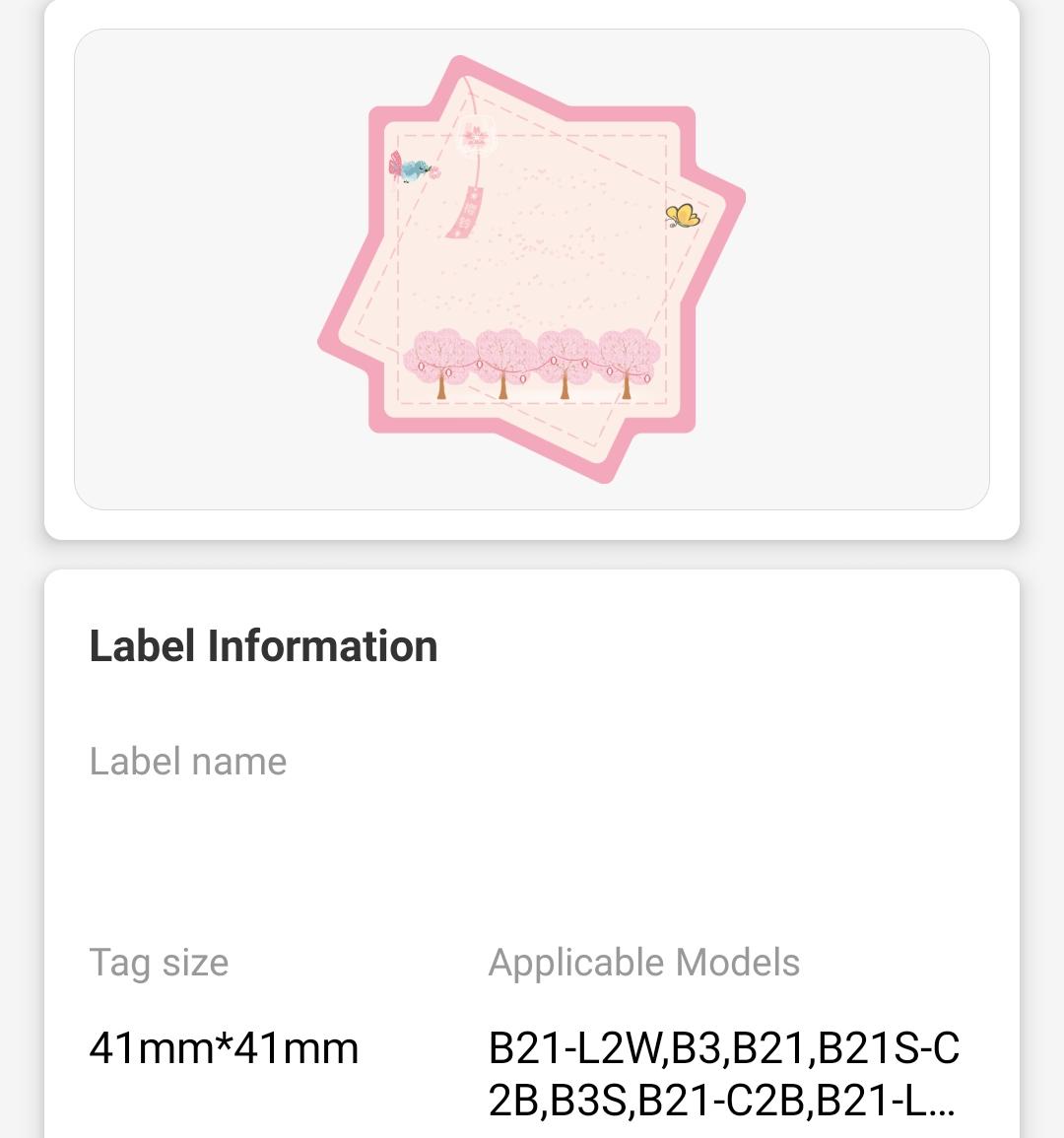NB458 - NIIMBOT - B1 / B21 / B3S / B4 - T41X41MM - 170 THERMAL LABELS - CHERRY BLOSSOM DESIGN