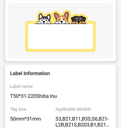 NB461 - NIIMBOT - B1 / B21 / B3S / B4 - 50X31MM - 220 DOG LABELS