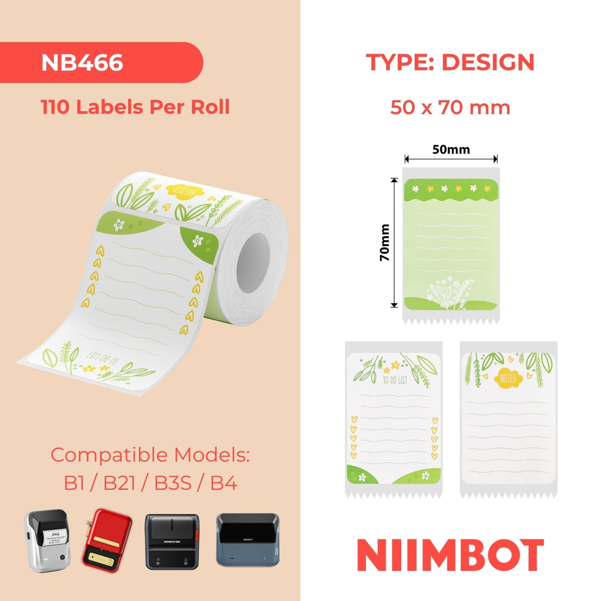 NIIMBOT - B Range - 50x70mm - Garden - 110 Labels
